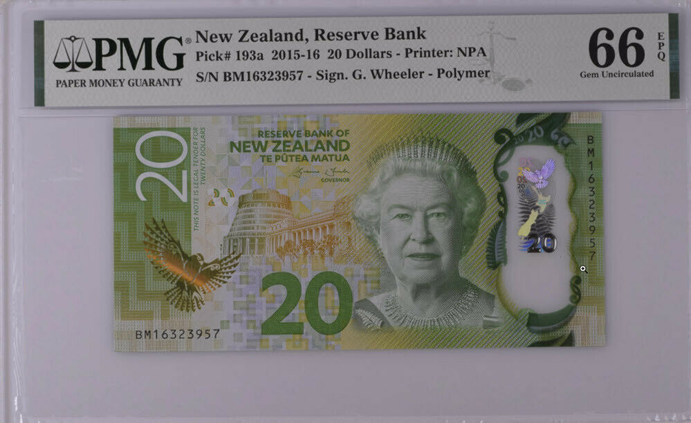 New Zealand 20 Dollars 2015/2016 Polymer P 193 a GEM PMG 66 EPQ