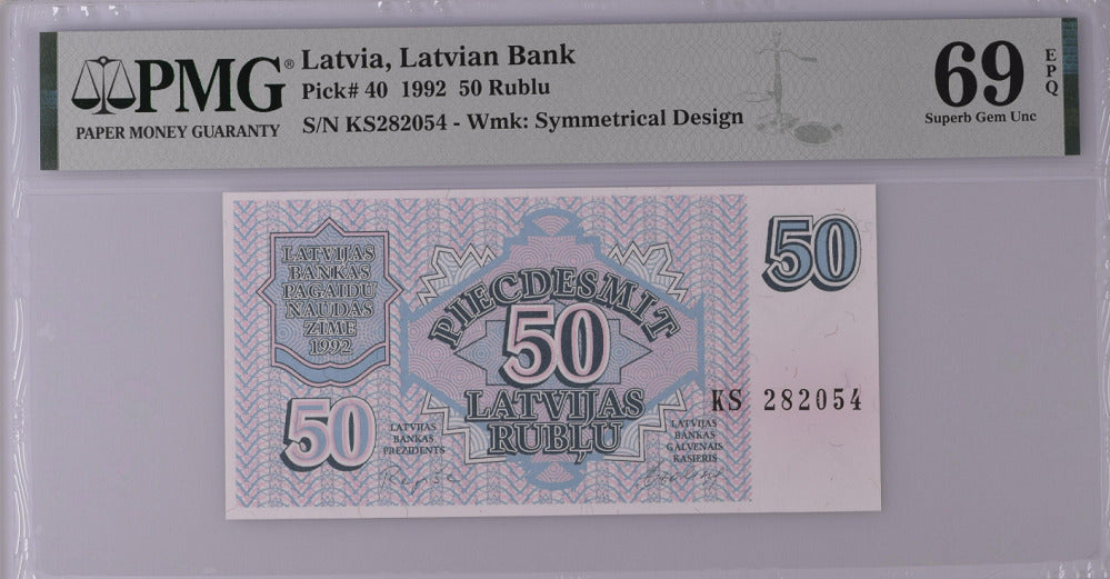 Latvia 50 Rubles 1992 P 40 Superb Gem UNC PMG 69 EPQ Top Pop