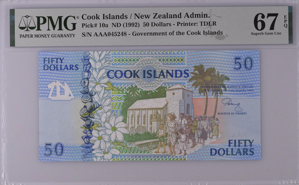 Cook Islands 50 Dollars 1992 P 10 a Superb Gem UNC PMG 67 EPQ
