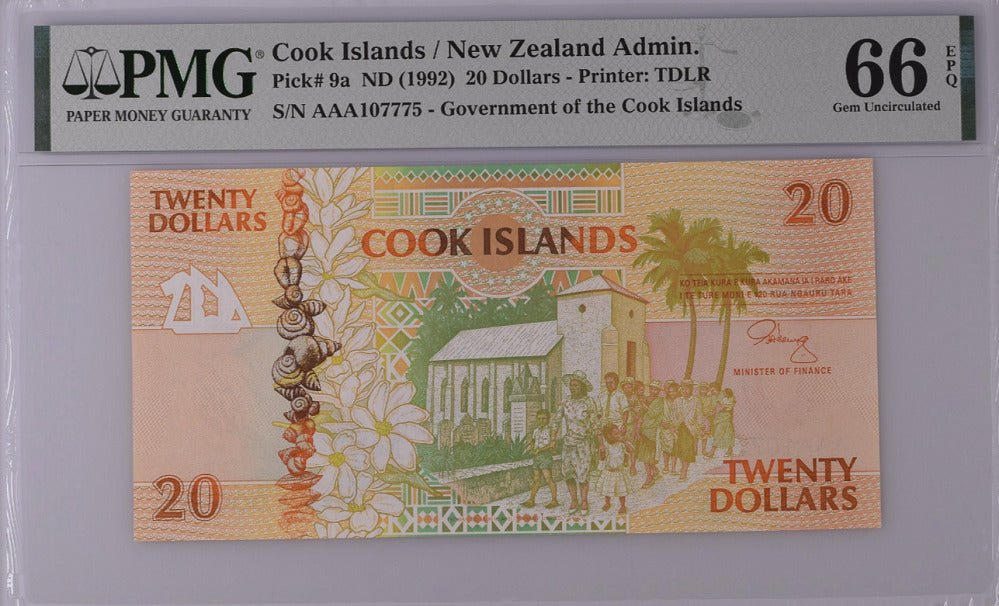 Cook Islands 20 Dollars 1992 P 9 a AAA Prefix Gem UNC PMG 66 EPQ