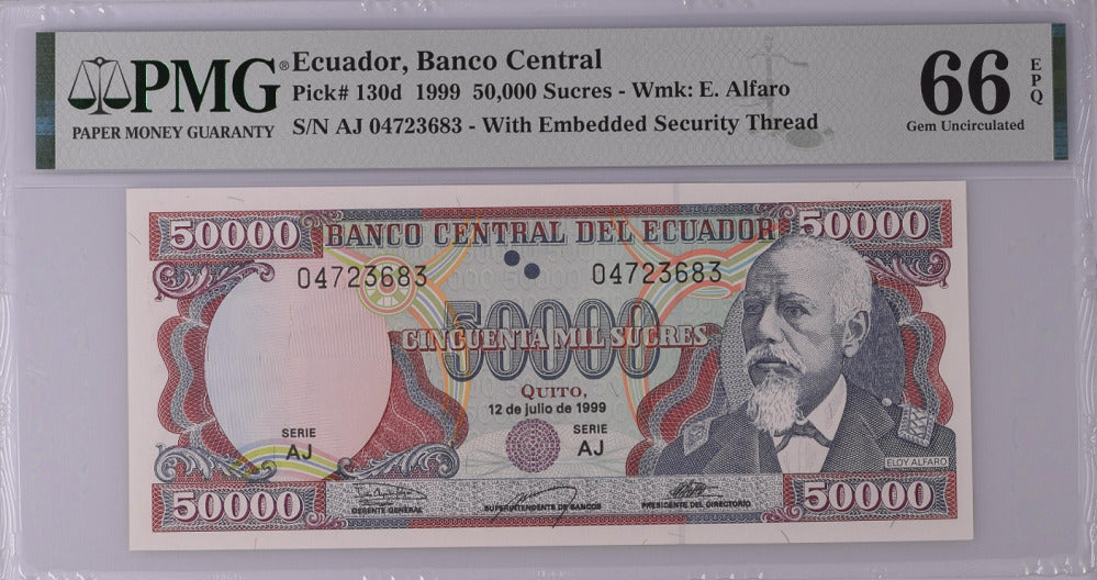 Ecuador 50000 Sucres 1999 P 130 d Gem UNC PMG 66 EPQ