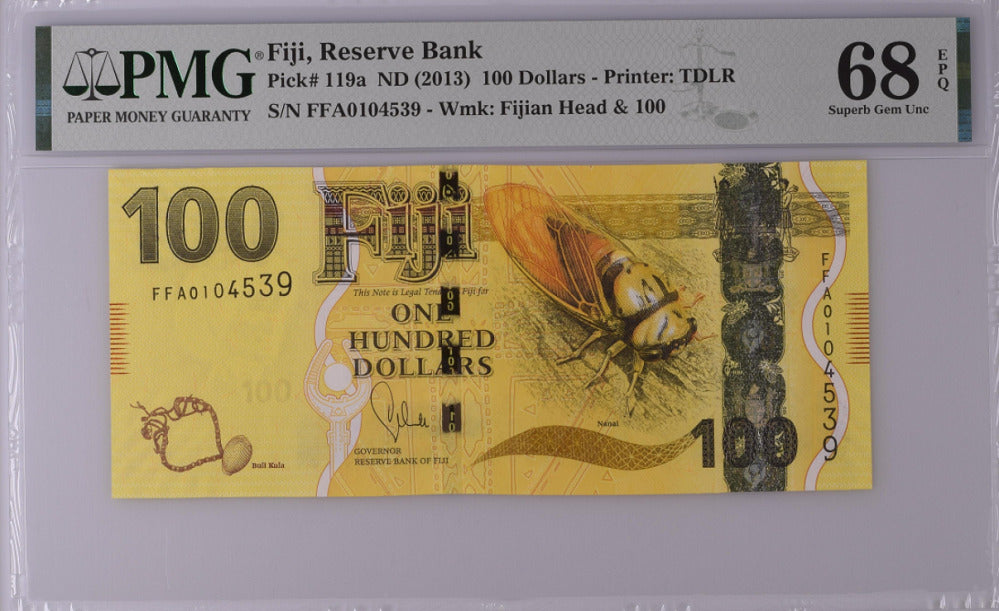 Fiji 100 Dollars ND 2013 P 119 a Superb Gem UNC PMG 68 EPQ Top Pop