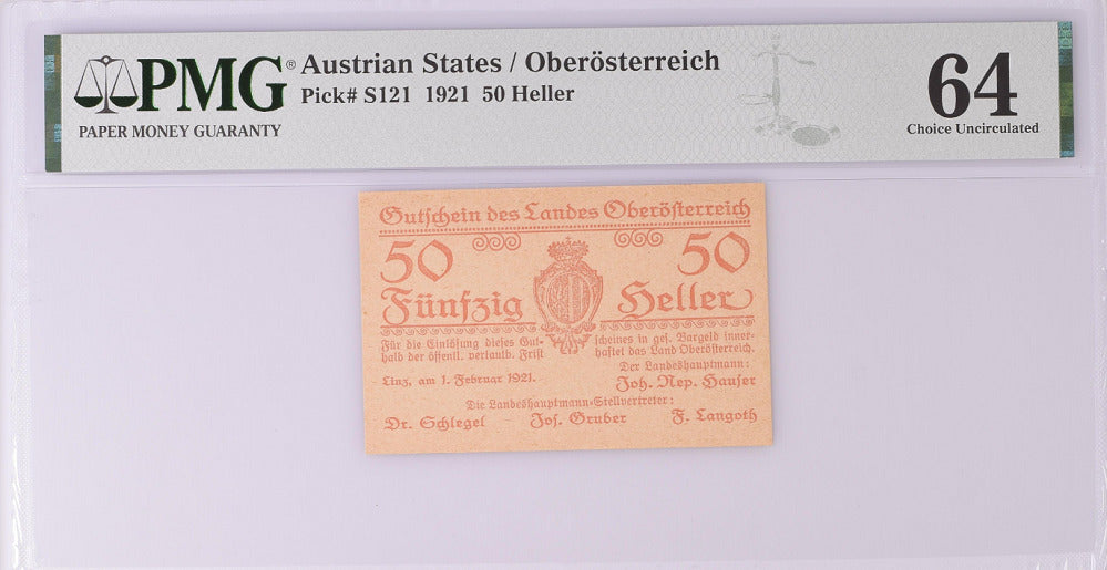 Austria 50 Heller 1921 P S121 Choice UNC PMG 64