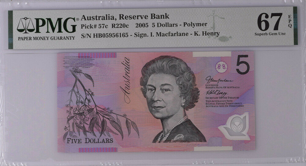 Australia 5 Dollars 2005 P 57 c Polymer Superb Gem UNC PMG 67 EPQ