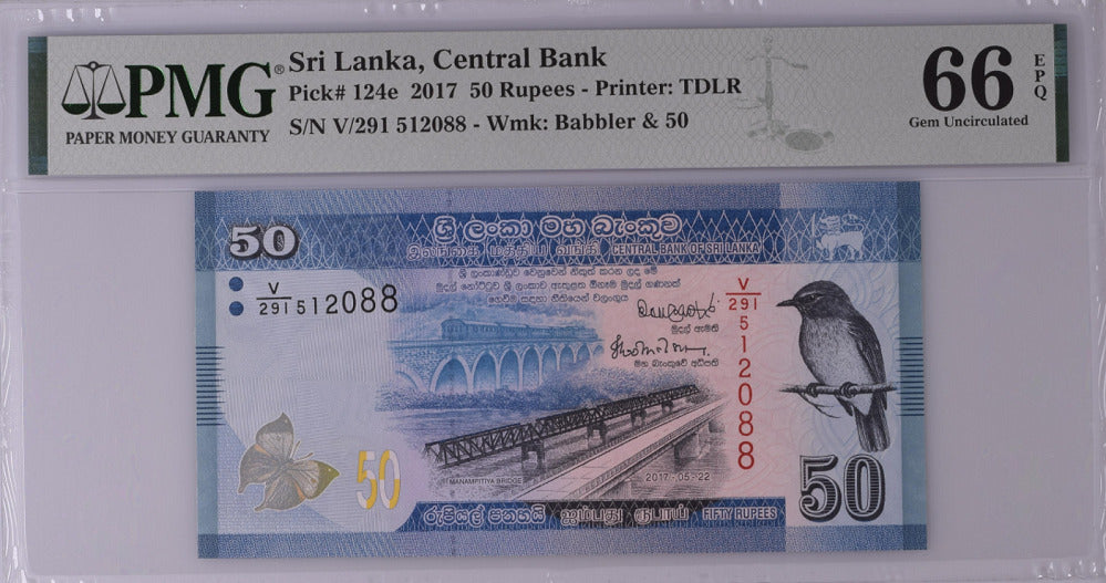 Sri Lanka 50 Rupees 2017 P 124 e Gem UNC PMG 66 EPQ
