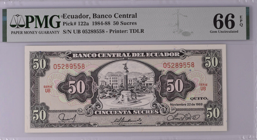 Ecuador 50 Sucres 1984-1988 P 122 a Gem UNC PMG 66 EPQ