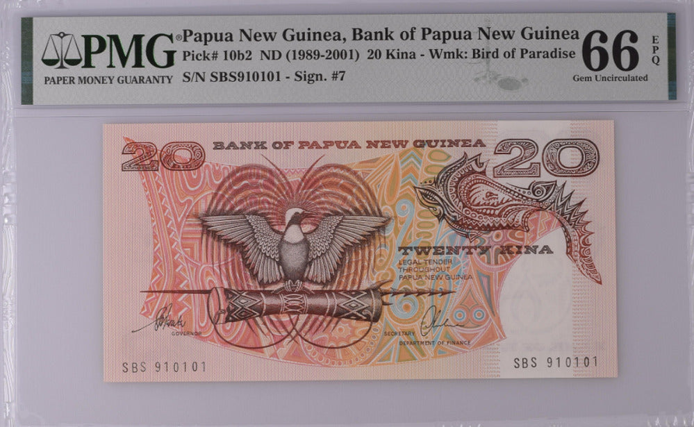 Papua New Guinea 20 Kina ND 1989/2001 P 10 b2 Gem UNC PMG 66 EPQ Top Pop