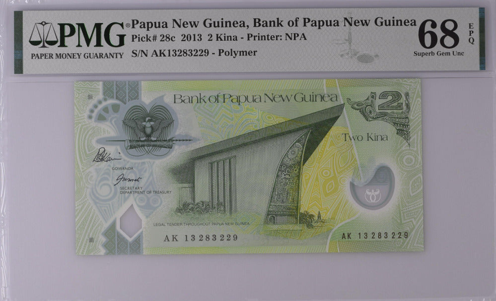 Papua New Guinea 2 Kina 2013 Polymer P 28 c Superb Gem UNC PMG 68 EPQ