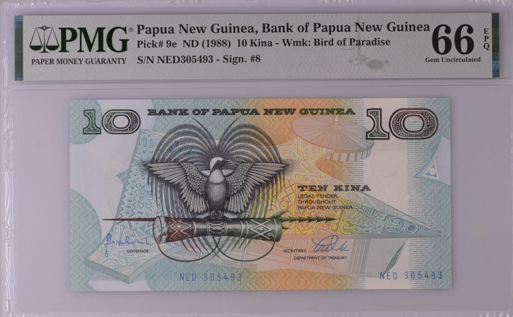 Papua New Guinea 10 Kina ND 1988 P 9 e GEM UNC PMG 66 EPQ Top Pop