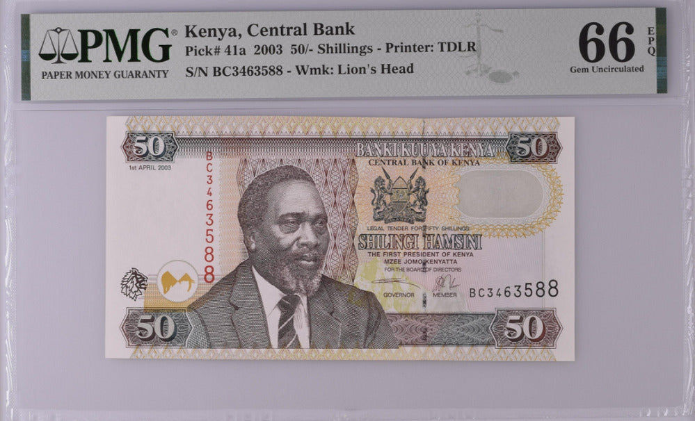 Kenya 50 Shillings 2003 P 41 a Gem UNC PMG 66 EPQ Top Pop