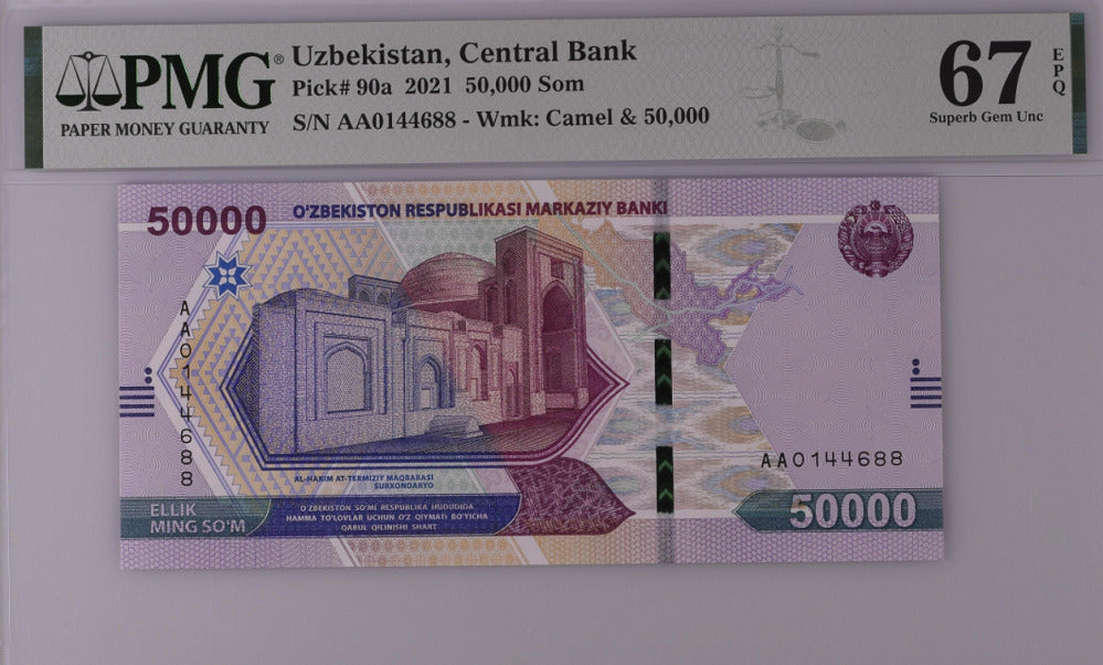 Uzbekistan 50000 Som 2021 P 91 a Superb Gem UNC PMG 67 EPQ