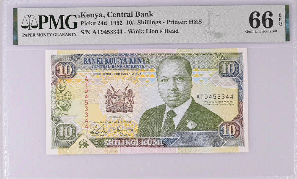 Kenya 10 Shillings 1992 P 24 d Gem UNC PMG 66 EPQ