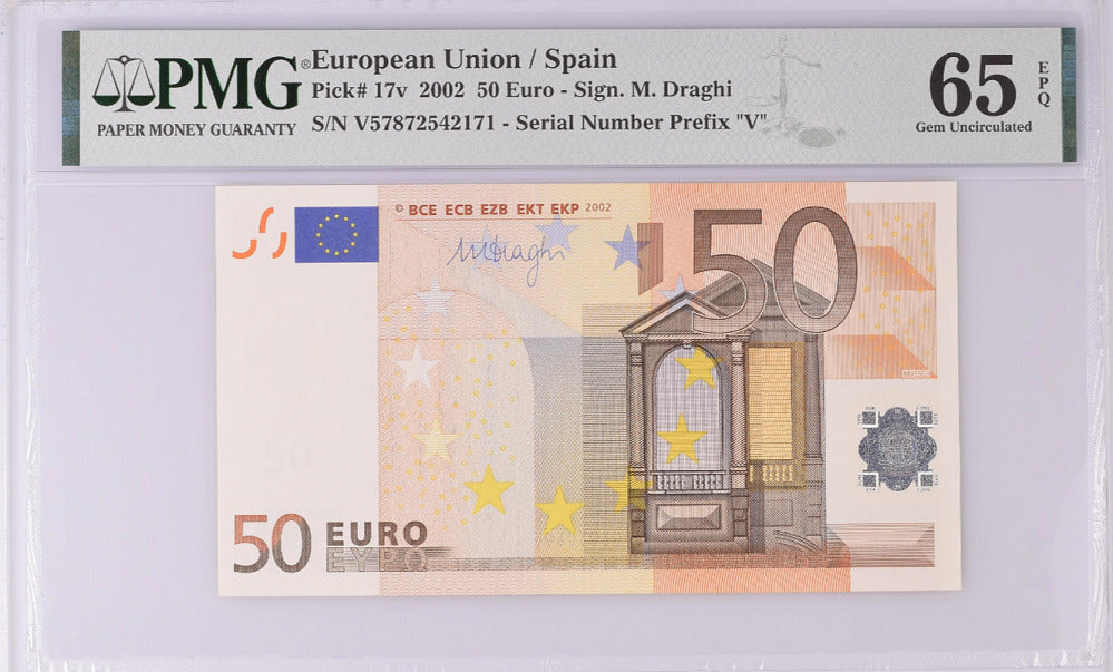 Euro 50 Euro Spain 2002 P 17 V Gem UNC PMG 65 EPQ