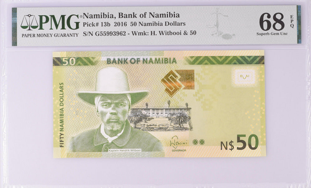 Namibia 50 Dollars 2016 P 13 b Superb GEM UNC PMG 68 EPQ Top Pop