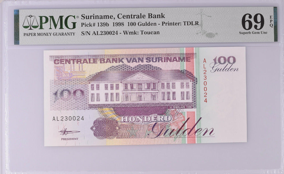 Suriname 100 Gulden 1998 P 139 b Superb Gem UNC PMG 69 EPQ Top Pop
