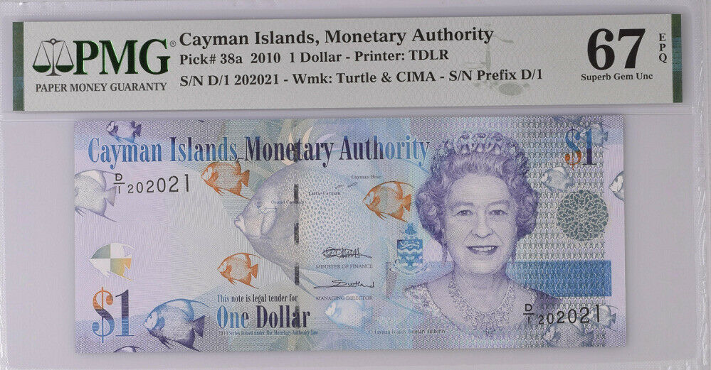 Cayman Islands 1 Dollars 2010 P 38 a #202021 Superb Gem UNC PMG 67 EPQ