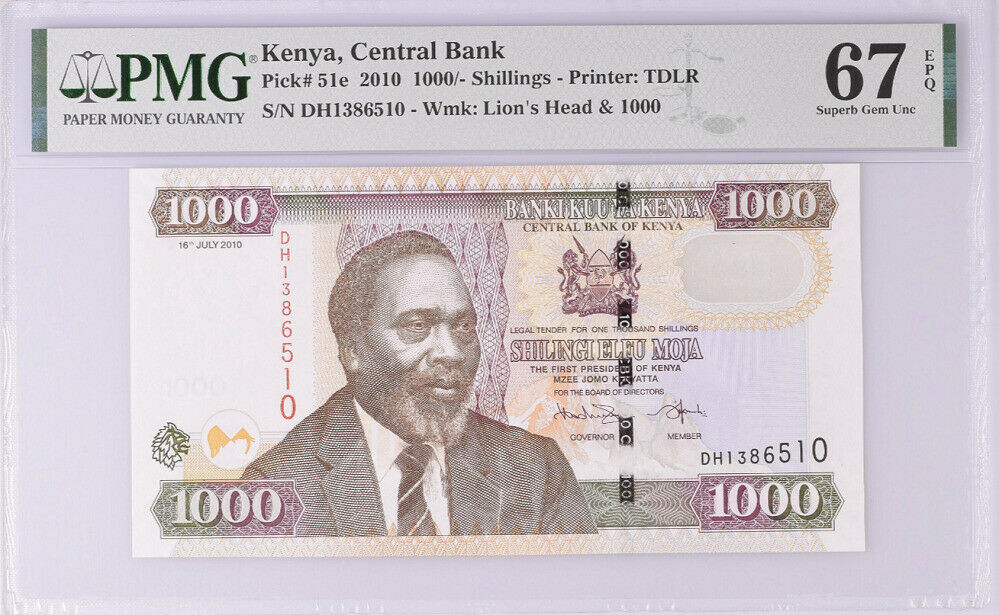 Kenya 1000 Shillings 2010 P 51 e Superb Gem UNC PMG 67 EPQ Top Pop