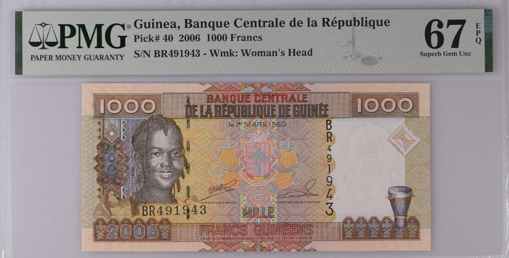 Guinea 1000 Francs 2006 P 40 Superb Gem UNC PMG 67 EPQ