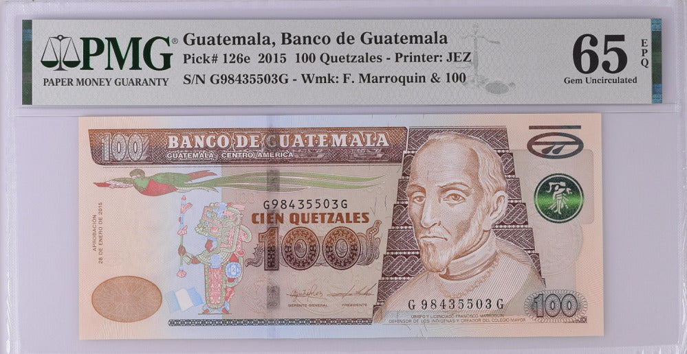 Guatemala 100 Quetzales 2015 P 126 e Gem UNC PMG 65 EPQ
