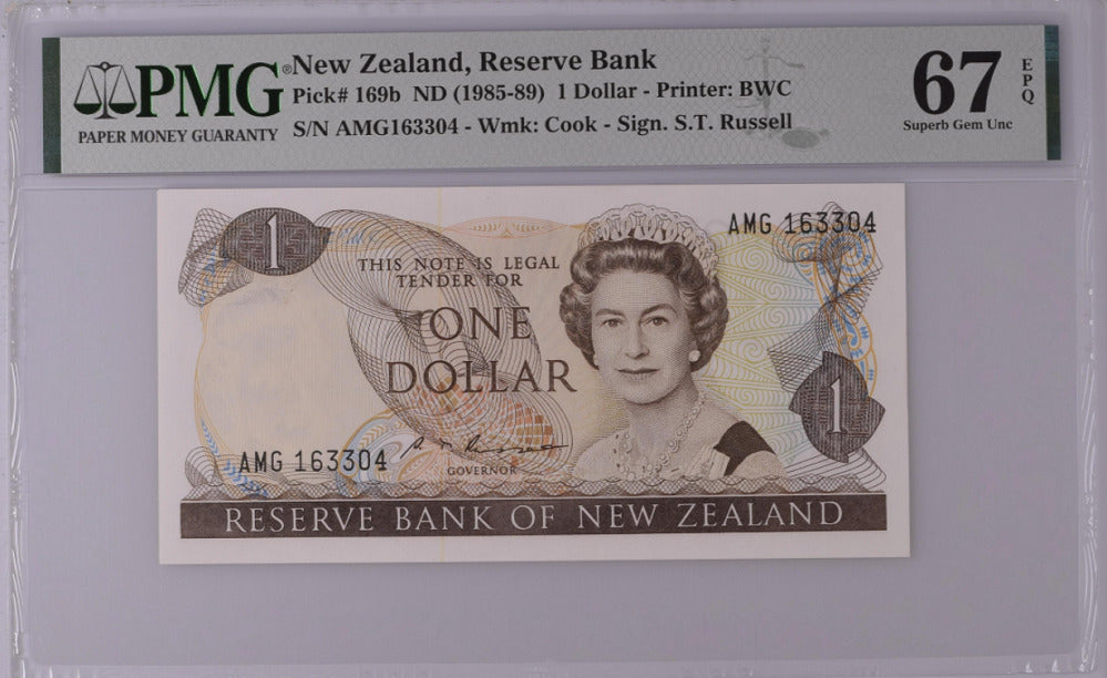 New Zealand 1 Dollar 1985/1989 P 169 b Superb Gem UNC PMG 67 EPQ