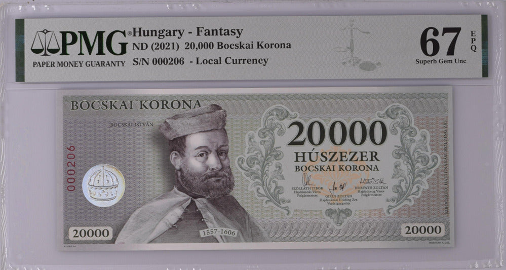 Hungary 20000 Bocskai Korona ND 2021 P NEW Superb Gem UNC PMG 67 EPQ