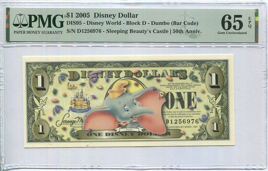 Disney 1 Dollar 2005 Dumbo 50th Anniv. USA GEM UNC PMG 65 EPQ