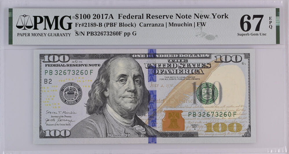 United States 100 Dollars USA 2017A P NEW New York Superb GEM UNC PMG 67 EPQ