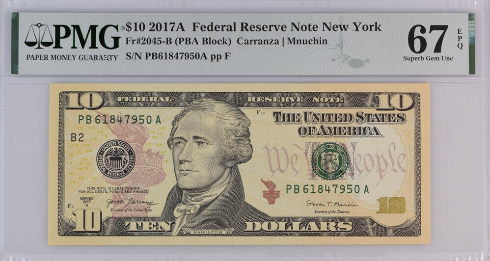 United States 10 Dollars USA 2017 P NEW PB New York Superb GEM UNC PMG –  Noteshobby