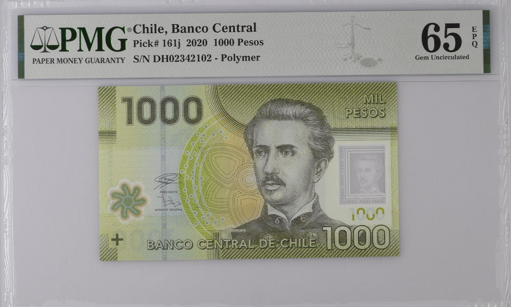 Chile 1000 Pesos 2020 P 161 j Polymer Gem UNC PMG 65 EPQ