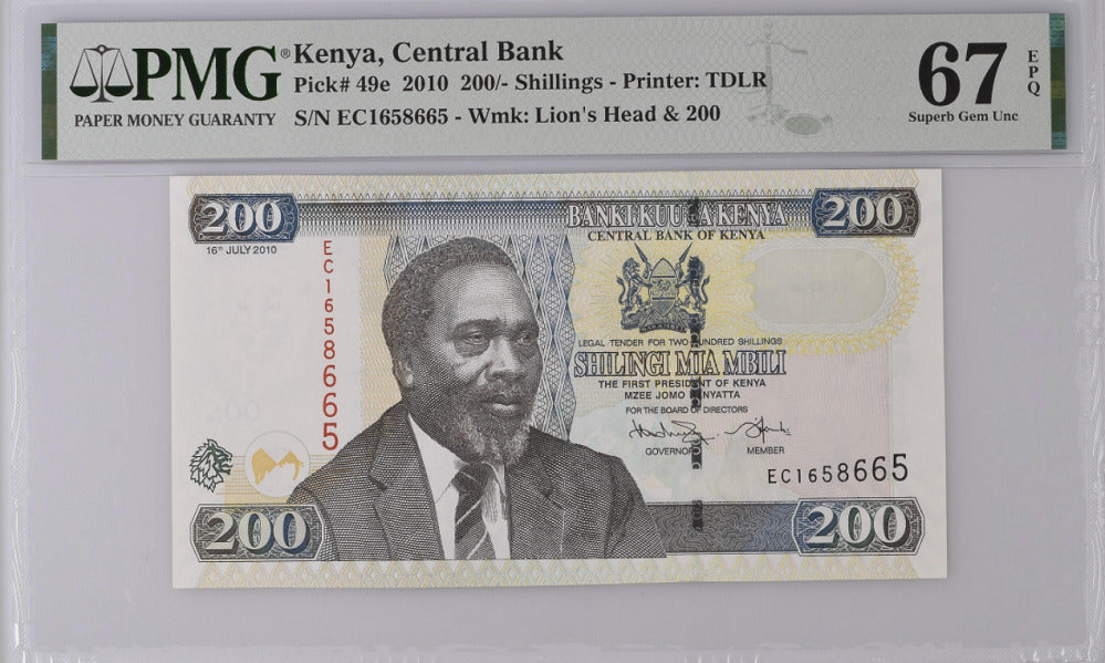 Kenya 200 Shillings 2010 P 49 e Superb Gem UNC PMG 67 EPQ