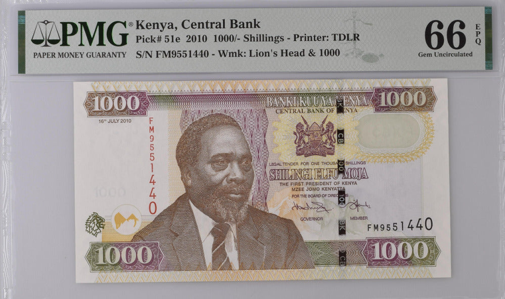 Kenya 1000 Shillings 2010 P 51 e Gem UNC PMG 66 EPQ