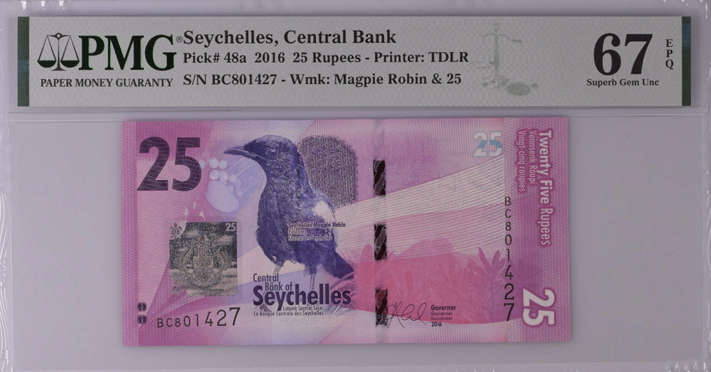 Seychelles 25 Rupees ND 2016 P 48 a Superb Gem UNC PMG 67 EPQ