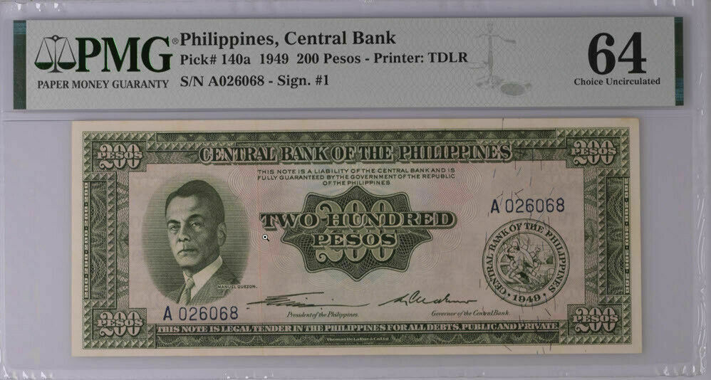 Philippines 200 Pesos 1949 P 140 a Choice UNC PMG 64