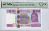 Central African Cameroun 10000 Fr. 2002 P 210Ua Superb Gem UNC PMG 69 EPQ Extra