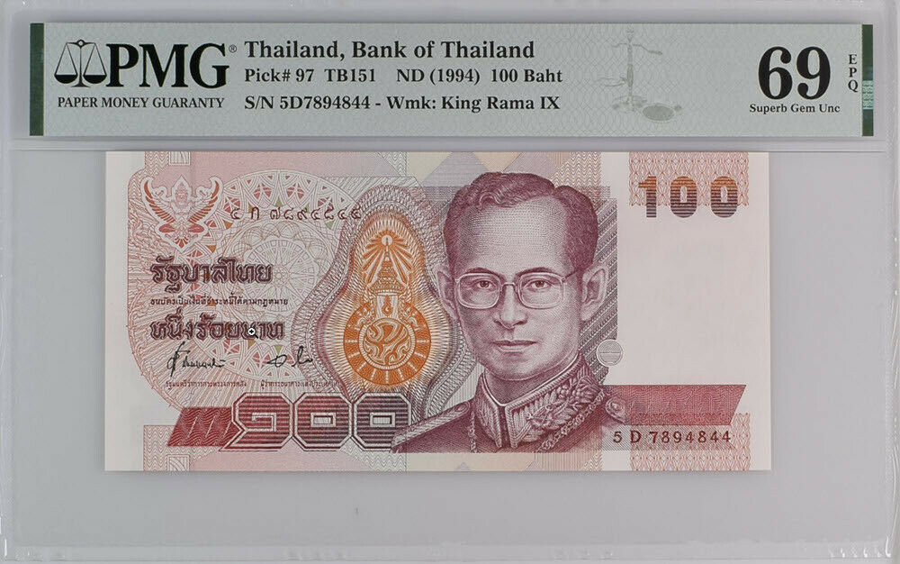Thailand 100 Baht ND 1994 P 97 Sign 72 Superb GEM UNC PMG 69 EPQ High