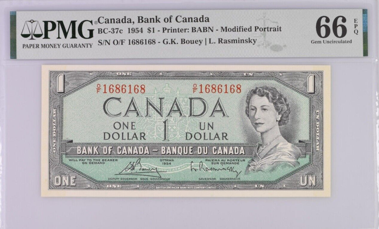Canada 1 Dollar 1954 P 74 Beattie Rasminsky NICE 168-6-168 Gem UNC PMG 66 EPQ