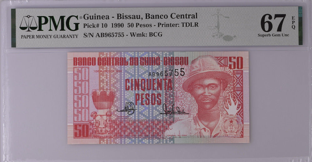 Guinea Bissau 50 Pesos 1990 P 10 Superb Gem UNC PMG 67 EPQ