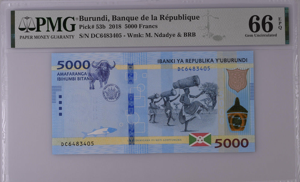 Burundi 5000 Francs 2018 P 53 b Gem UNC PMG 66 EPQ