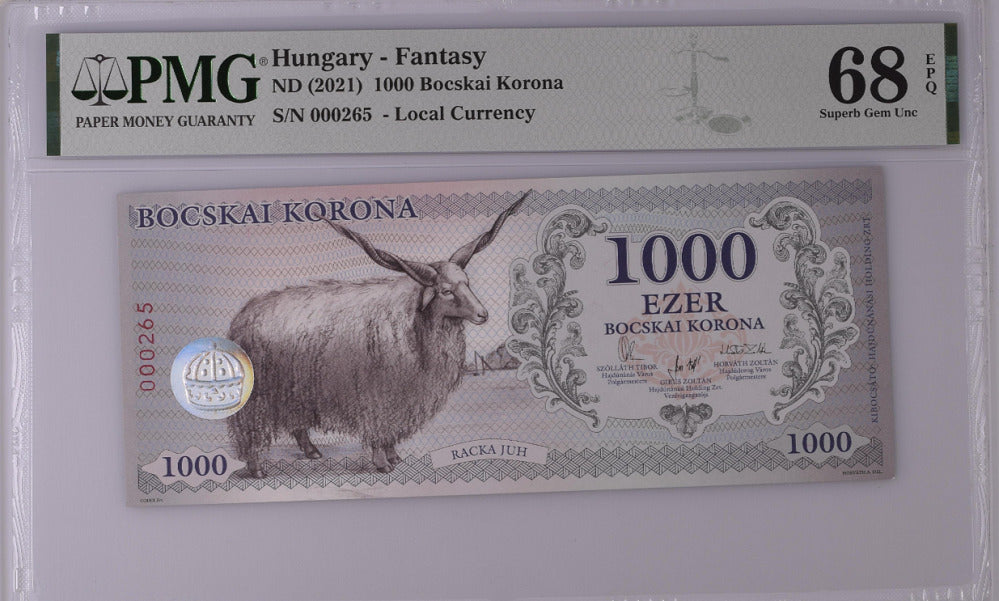 Hungary 1000 Bocskai Korona ND 2021 P NEW Superb Gem UNC PMG 68 EPQ