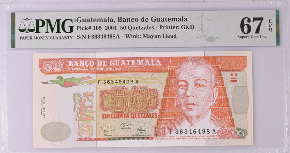 Guatemala 50 Quetzales 2001 P 105 Superb Gem UNC PMG 67 EPQ
