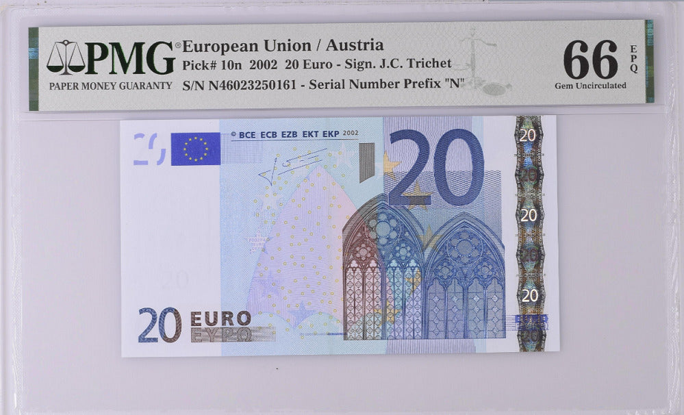Euro 20 Euro Austria 2002 P 10 N Prefix Gem UNC PMG 66 EPQ