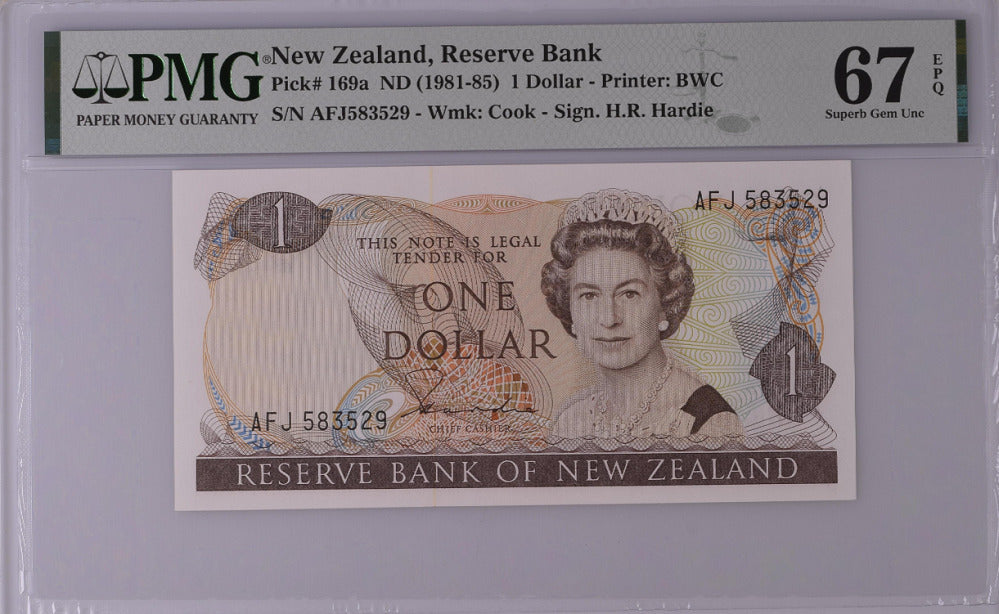 New Zealand 1 Dollar 1981/1985 P 169 a Hardie Superb Gem UNC PMG 67 EPQ