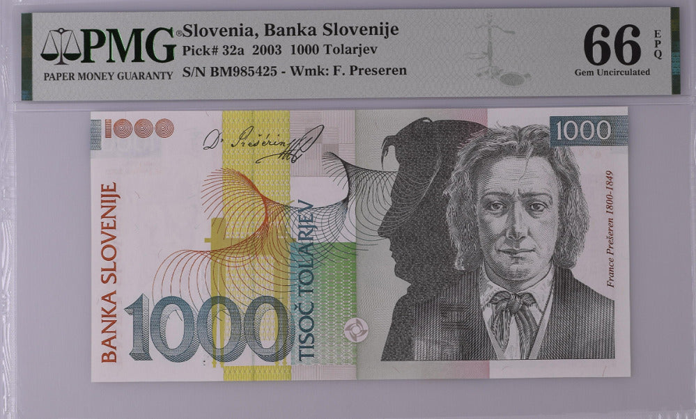 Slovenia 1000 Tolarjev 2003 P 32 a Gem UNC PMG 66 EPQ