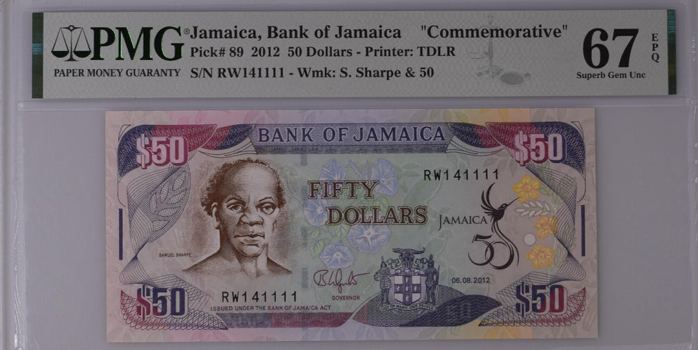 Jamaica 50 Dollars 2012 P 89 Comm. Superb GEM UNC PMG 67 EPQ