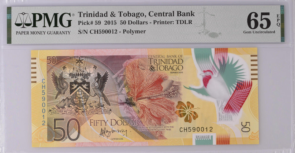 Trinidad & Tobago 50 Dollars 2015 Polymer P 59 GEM UNC PMG 65 EPQ