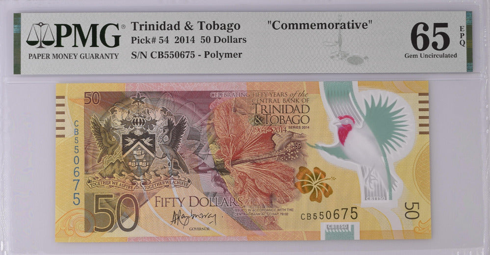 Trinidad & Tobago 50 Dollars 2014 P 54 Polymer Gem UNC PMG 65 EPQ