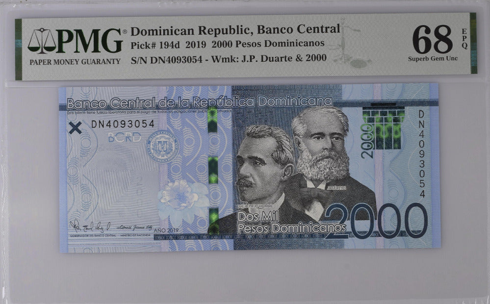 Dominican Republic 2000 Pesos 2019 P 194 d Superb GEM UNC PMG 68 EPQ Top Pop