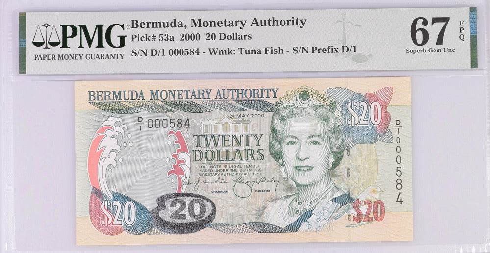 Bermuda 20 Dollars 2000 P 53 a Superb Gem UNC PMG 67 EPQ Top Pop