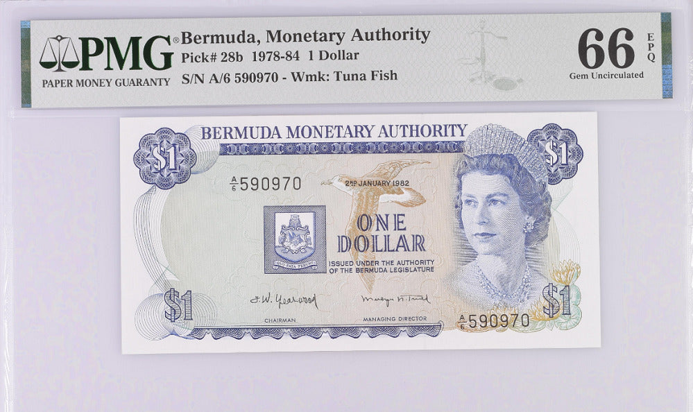 Bermuda 1 Dollar 1982 P 28 b Gem UNC PMG 66 EPQ