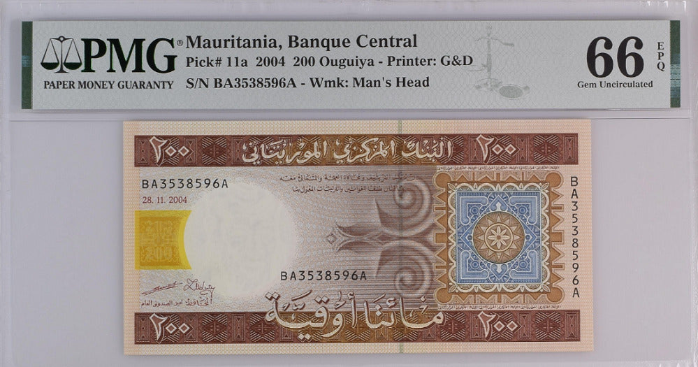 Mauritania 200 Ouguiya 2004 P 11 a Gem UNC PMG 66 EPQ
